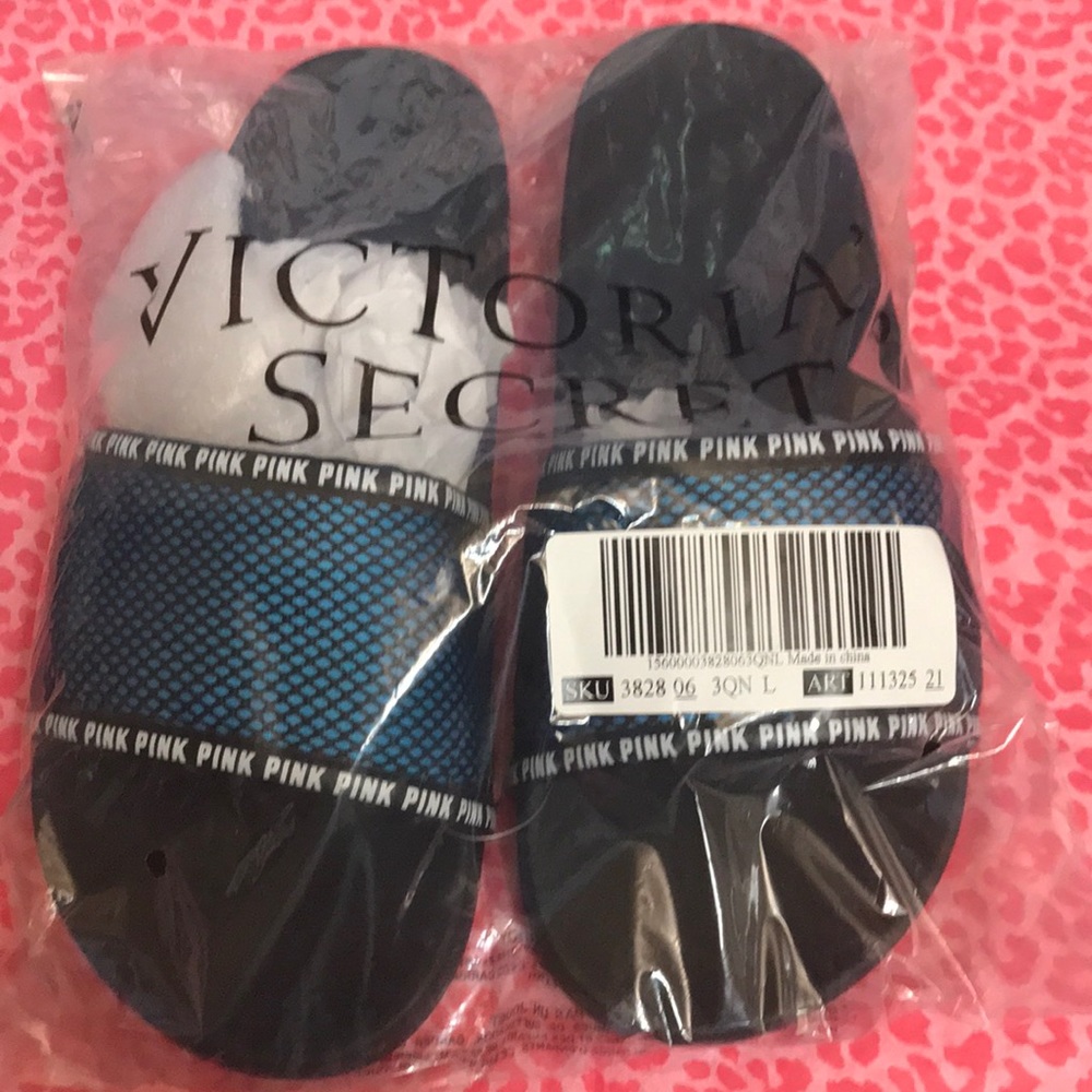 Victorias Secret PINK Slides Sandals Skyline Blue - Picture 3 of 3